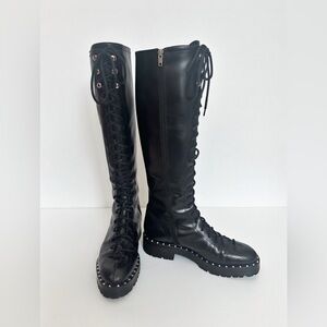 Chic Black VALENTINO LACE UP BOOTS WITH STUDS.